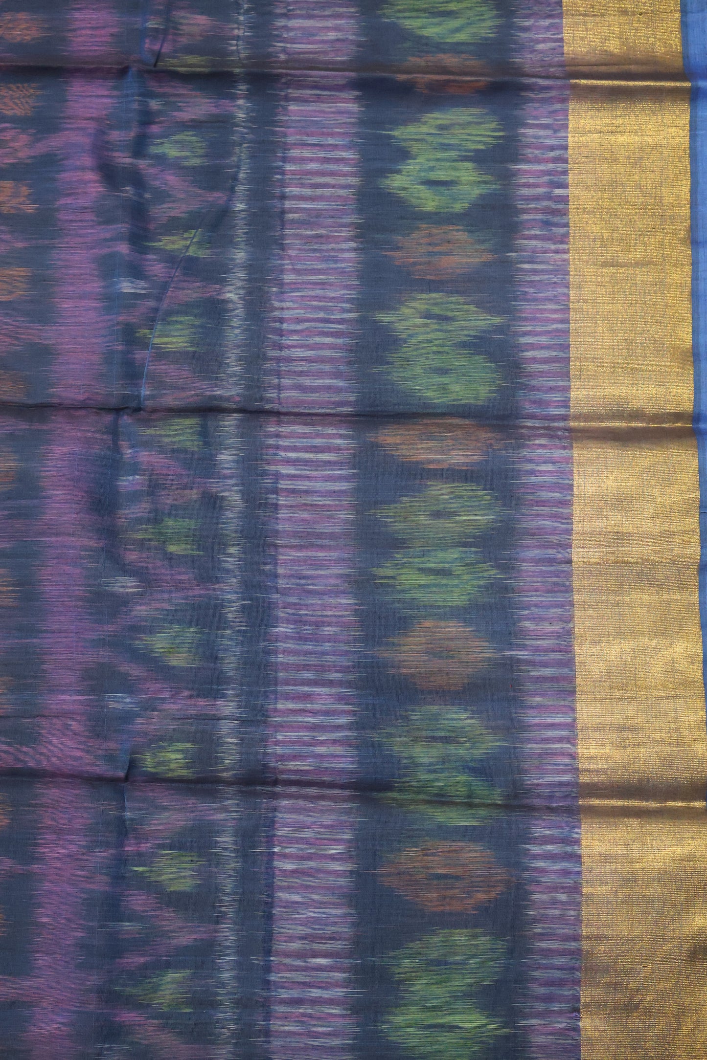 Pochampally Silk Cotton- Blue-Purple ikkat Pattern