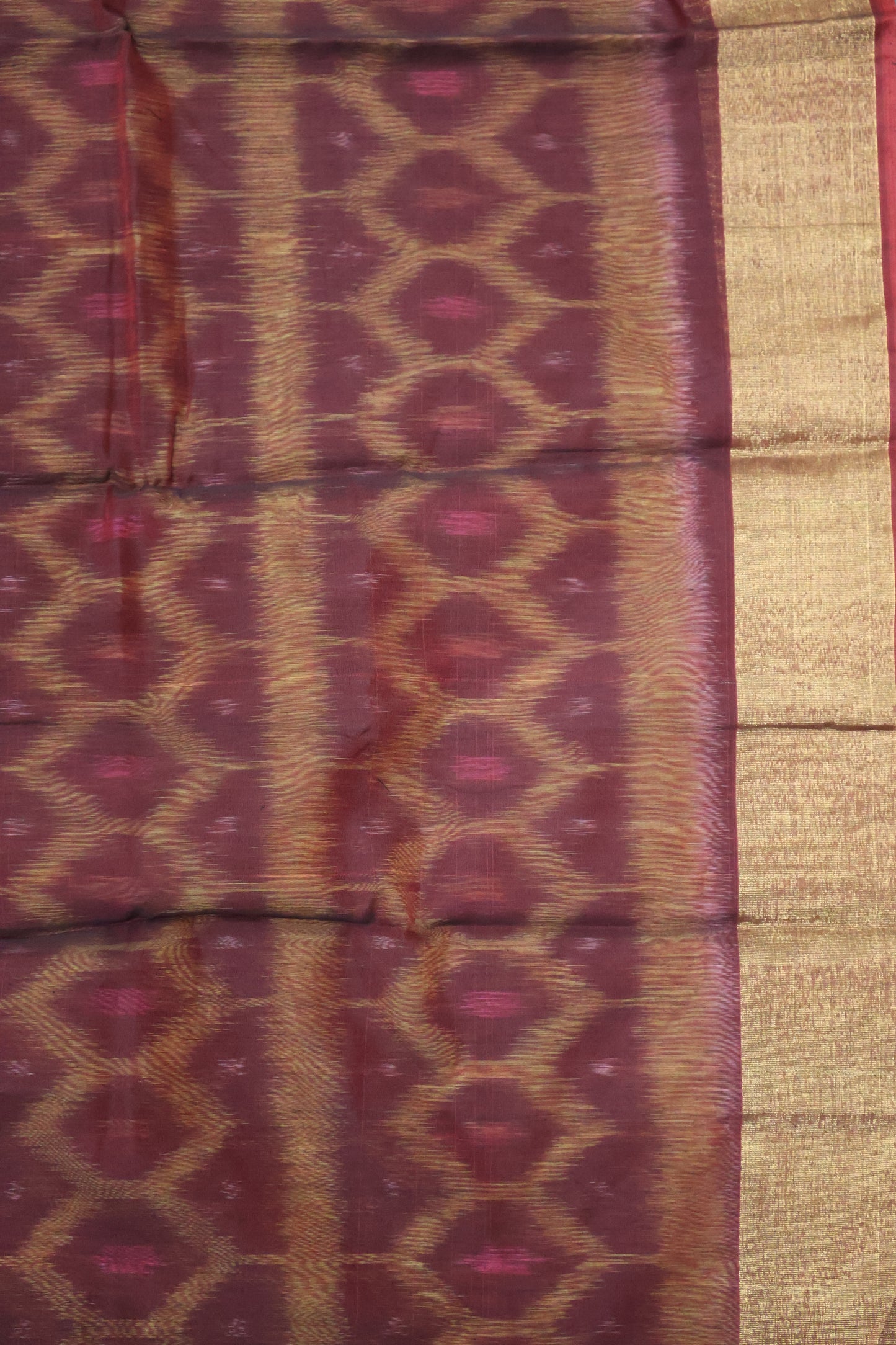 Pochampally Silk Cotton- Maroon Yellow ikkat Pattern