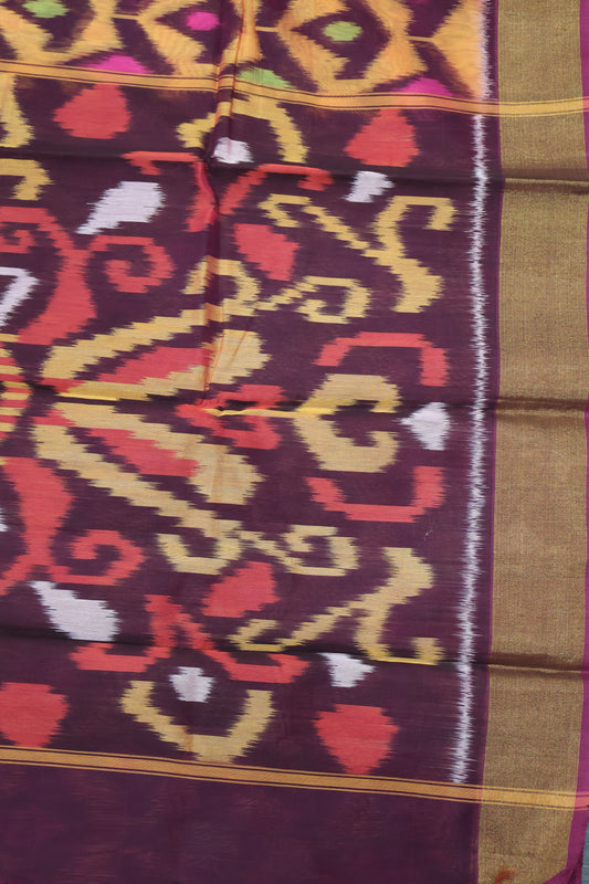 Pochampally Silk Cotton- Peach ikkat Pattern