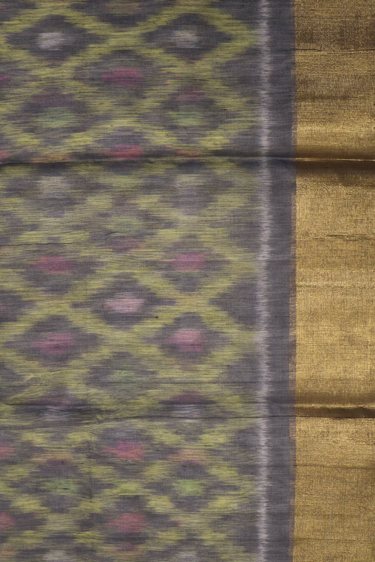 Pochampally Silk Cotton- Light Yellow ikkat Pattern