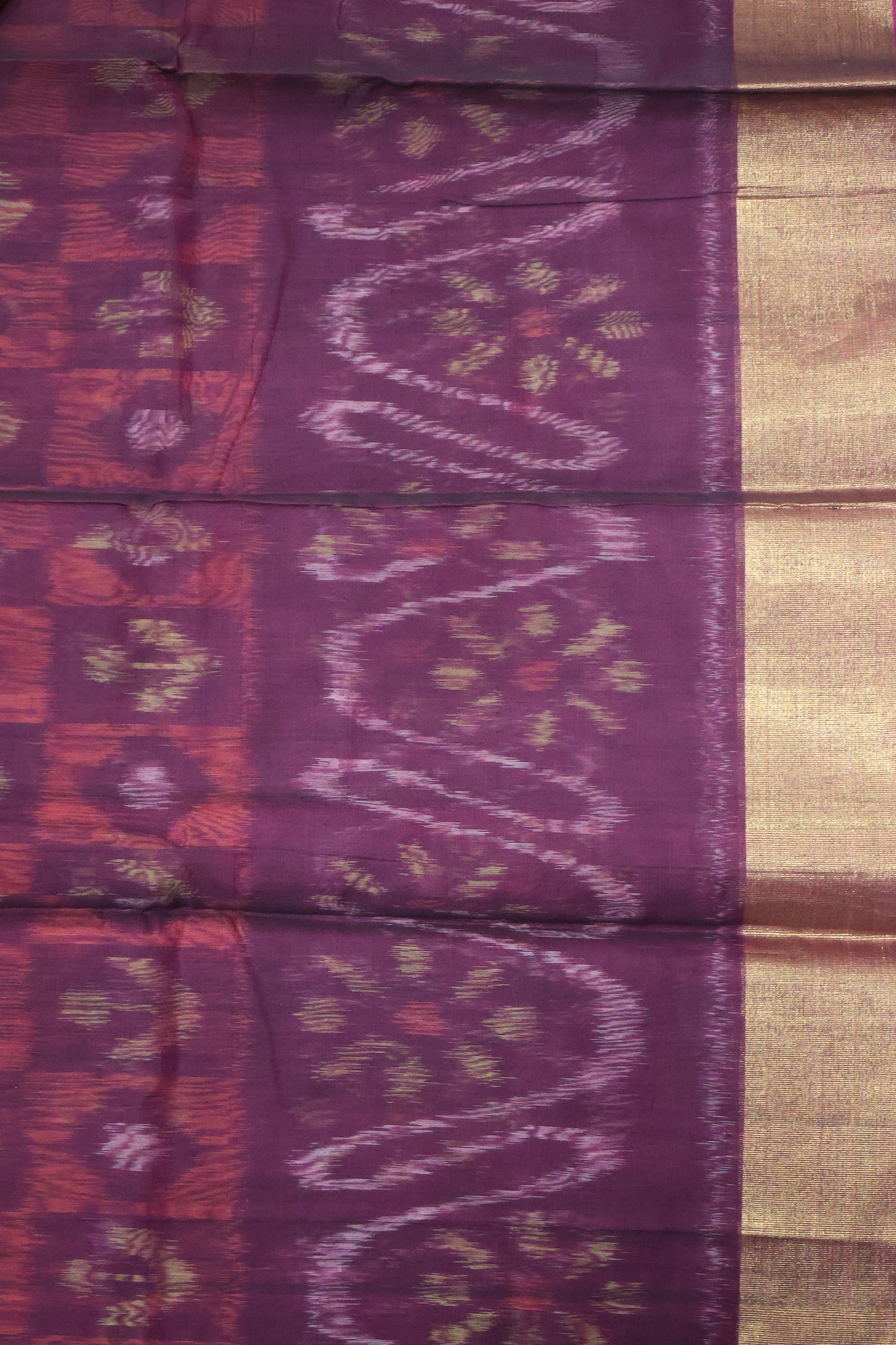 Pochampally Silk Cotton- Wine ikkat Pattern
