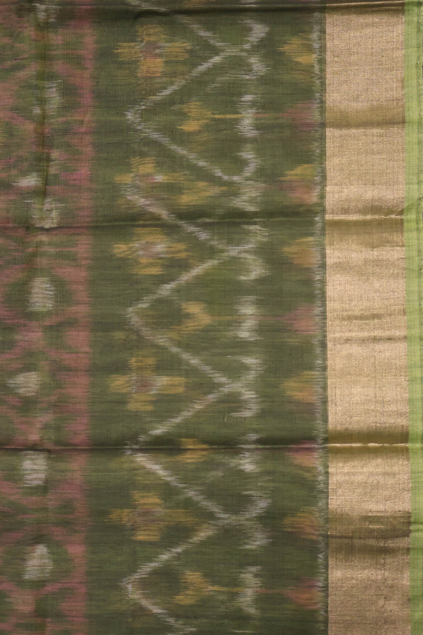 Pochampally Silk Cotton- Green ikkat Pattern