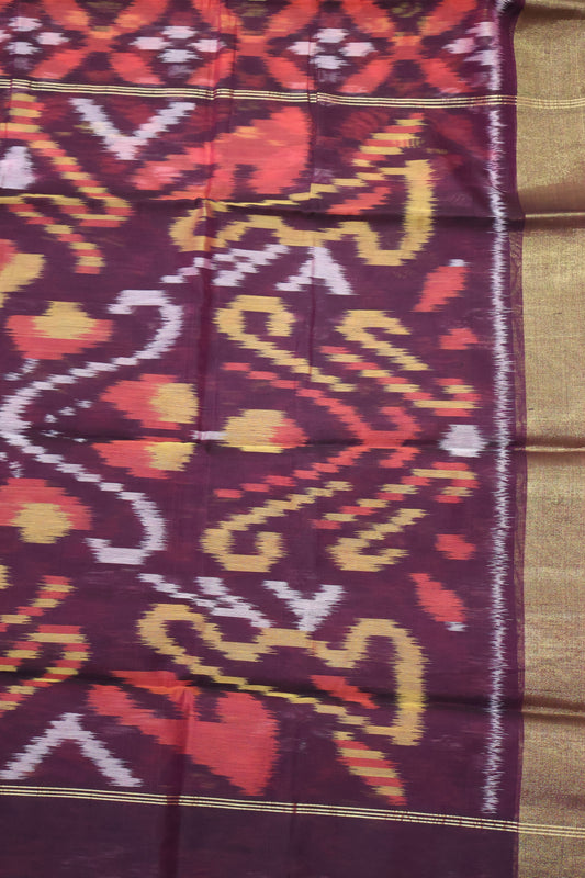 Pochampally Silk Cotton-Wine-Red ikkat Pattern