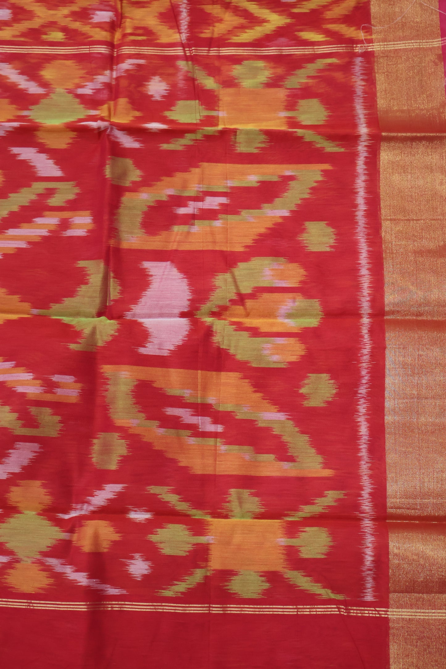 Pochampally Silk Cotton-Peachich Pink ikkat Pattern