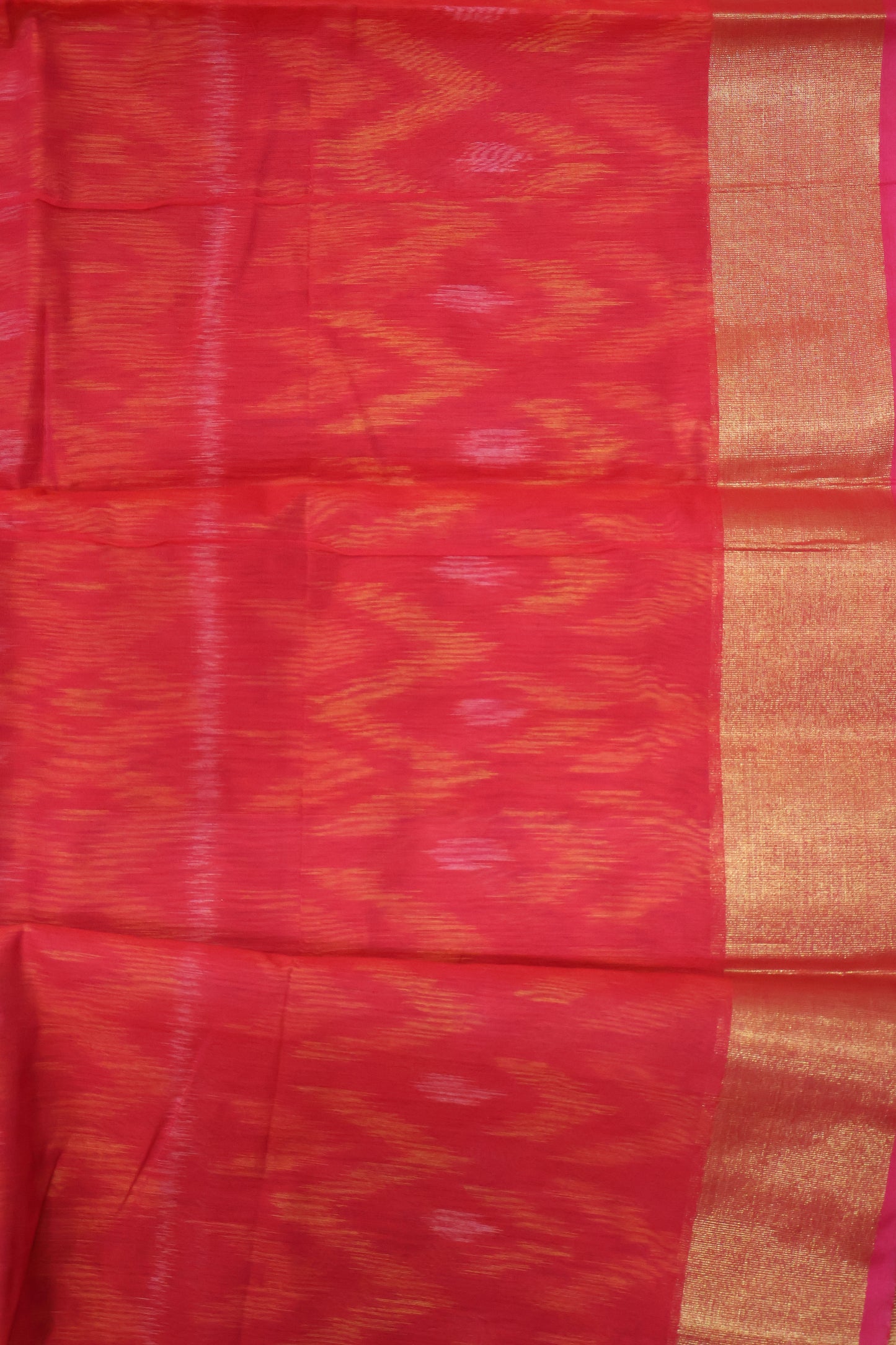Pochampally Silk Cotton-Peachich Pink ikkat Pattern