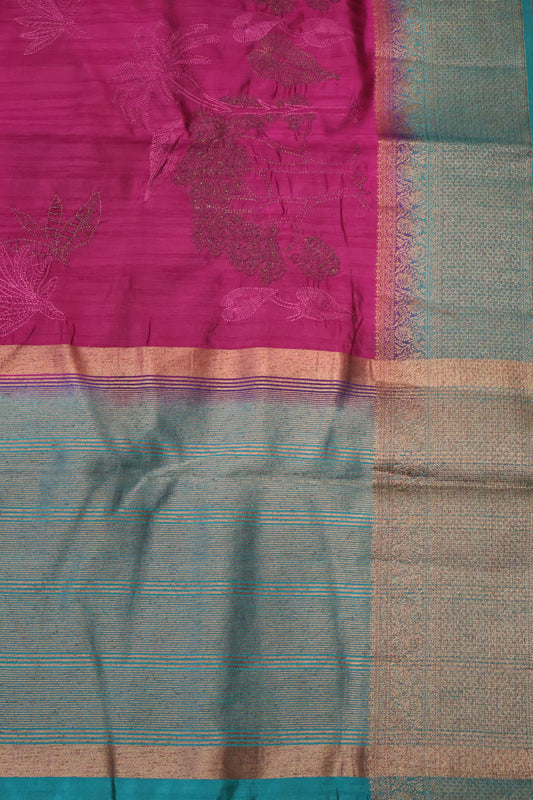 Bamboo Silk Saree-Zari Embroidery-Wine