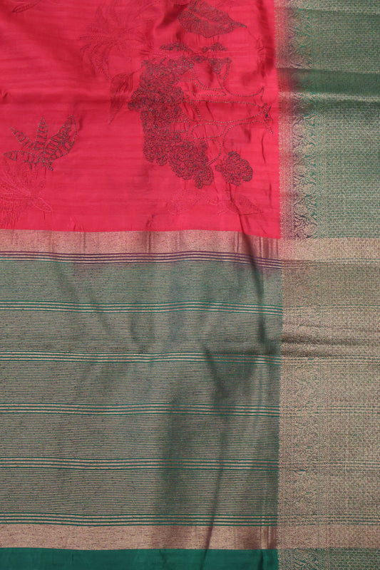 Bamboo Silk Saree-Zari Embroidery-Red