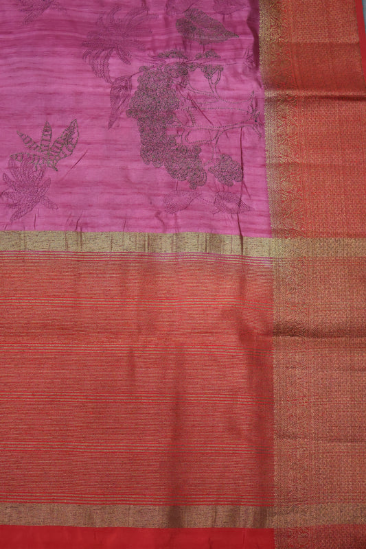 Bamboo Silk Saree-Zari Embroidery-Pink