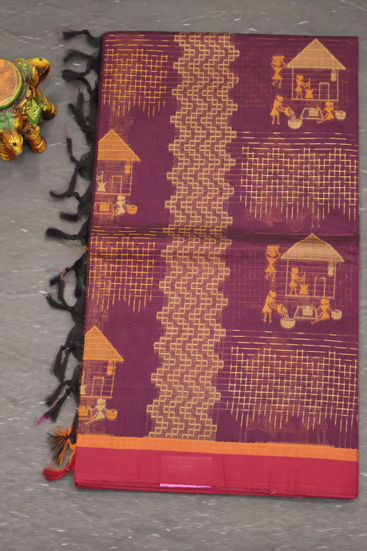 Mercerized Cotton -Village Setup-Purple