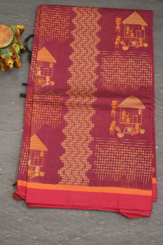 Mercerized Cotton -Village Setup-Magenta