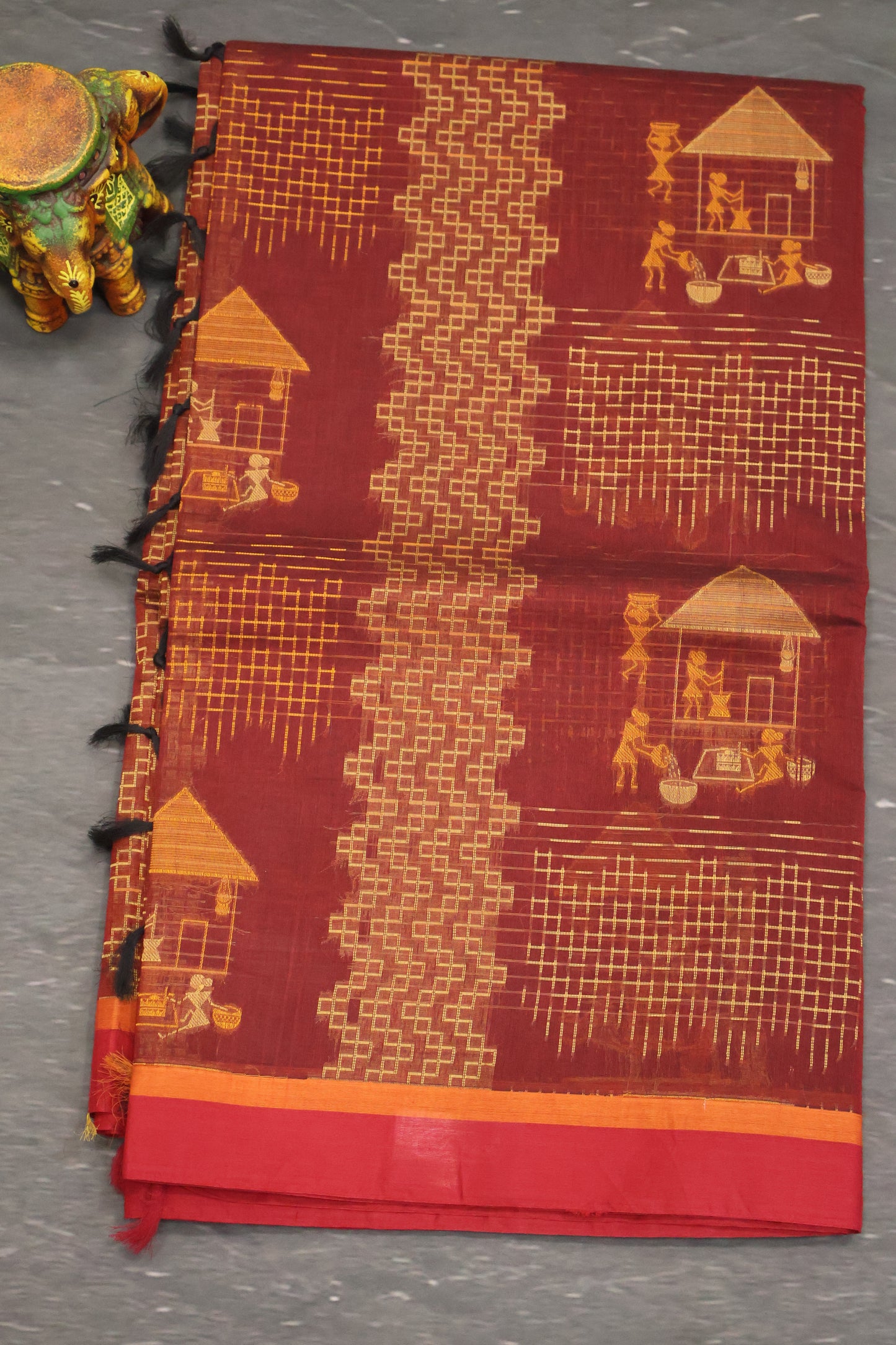Mercerized Cotton -Village Setup-Maroon