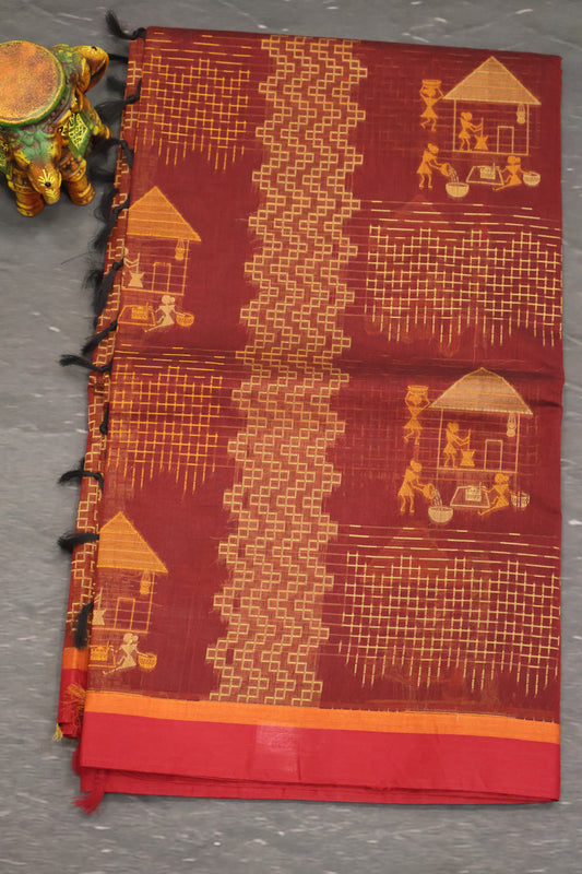 Mercerized Cotton -Village Setup-Maroon