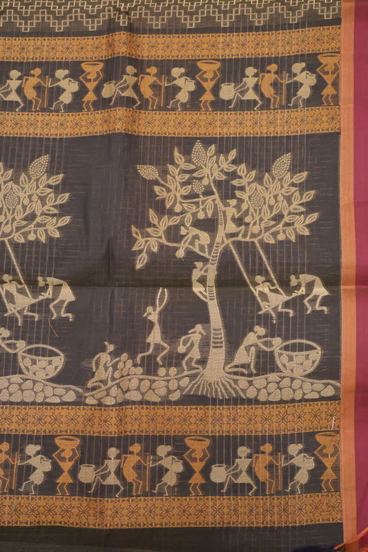 Mercerized Cotton -Village Setup-Mehandi Green