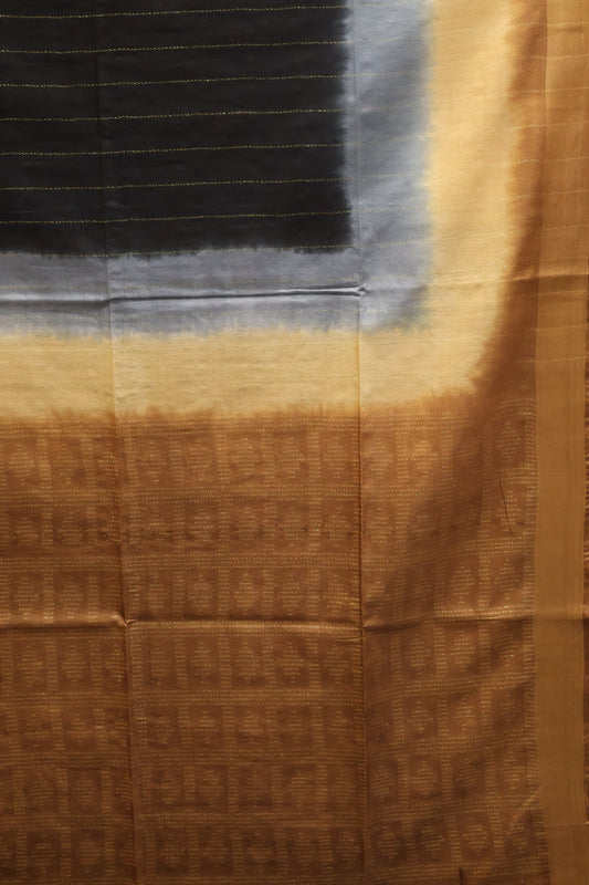 Semi Bhagalpur Tussar Saree-Black-Gold