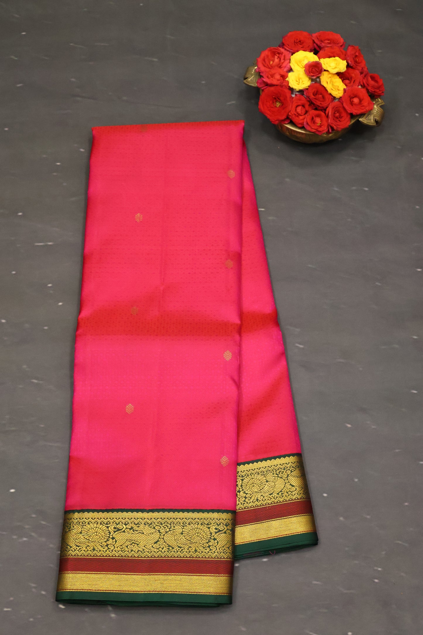 Akshayam - Pure Kanchipuram Silk Saree -Rani Pink Embroider Border