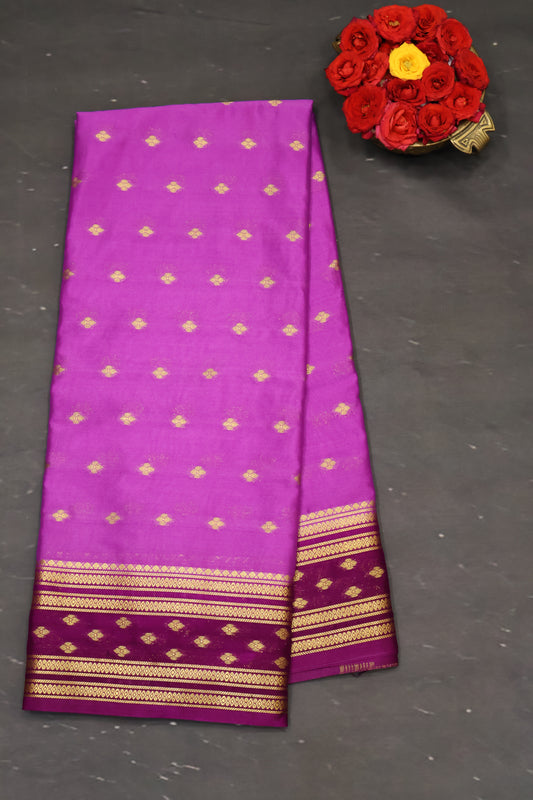 Semi Mysore Silk Saree-Purple Floral Buta