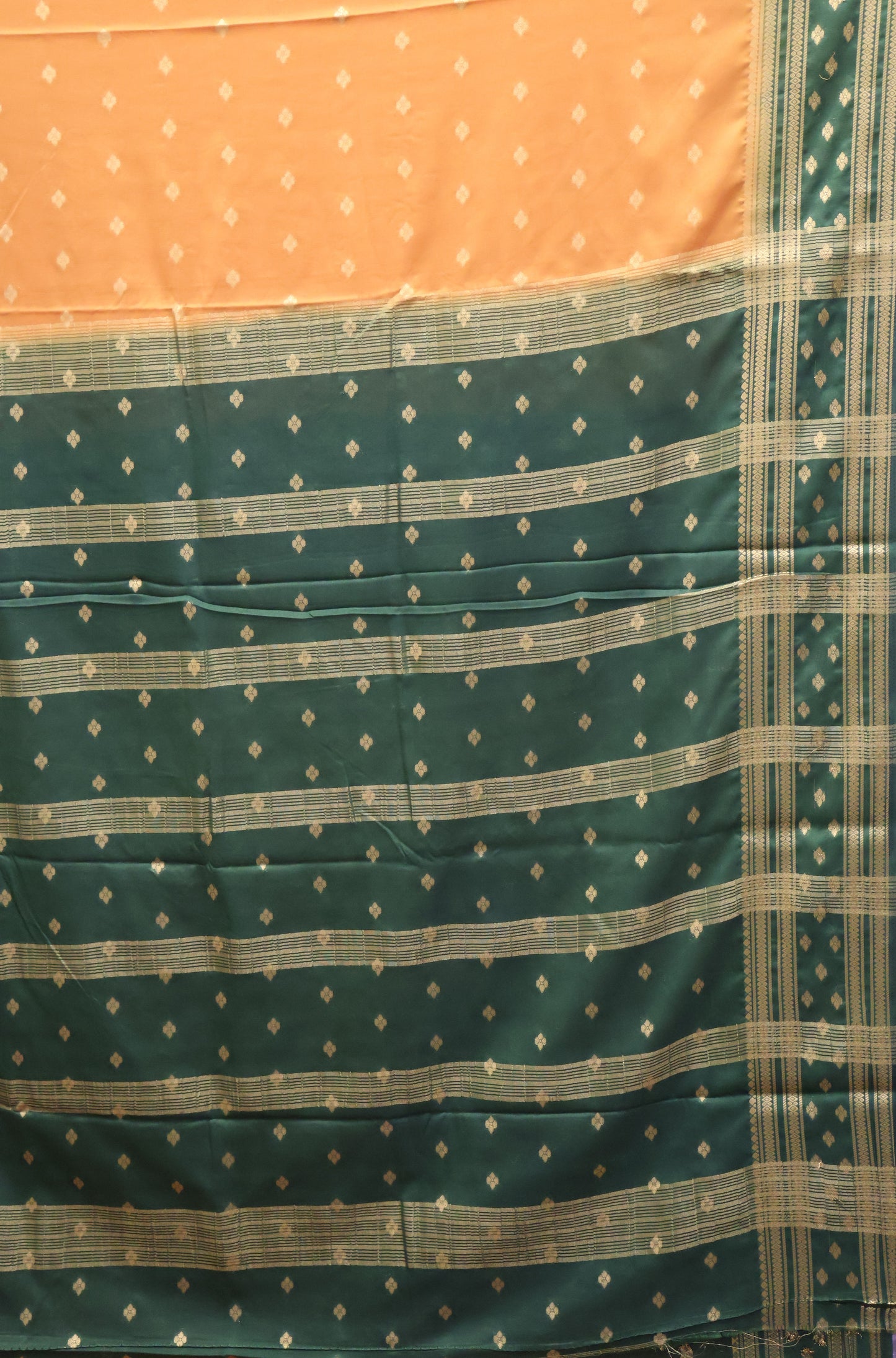 Semi Mysore Silk Saree-Mustard-Green Floral Buta