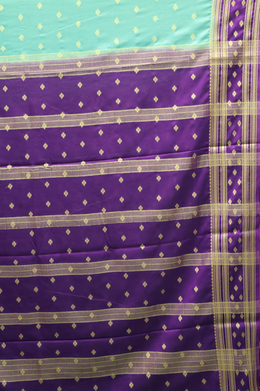 Semi Mysore Silk Saree-Green-Purple Floral Buta