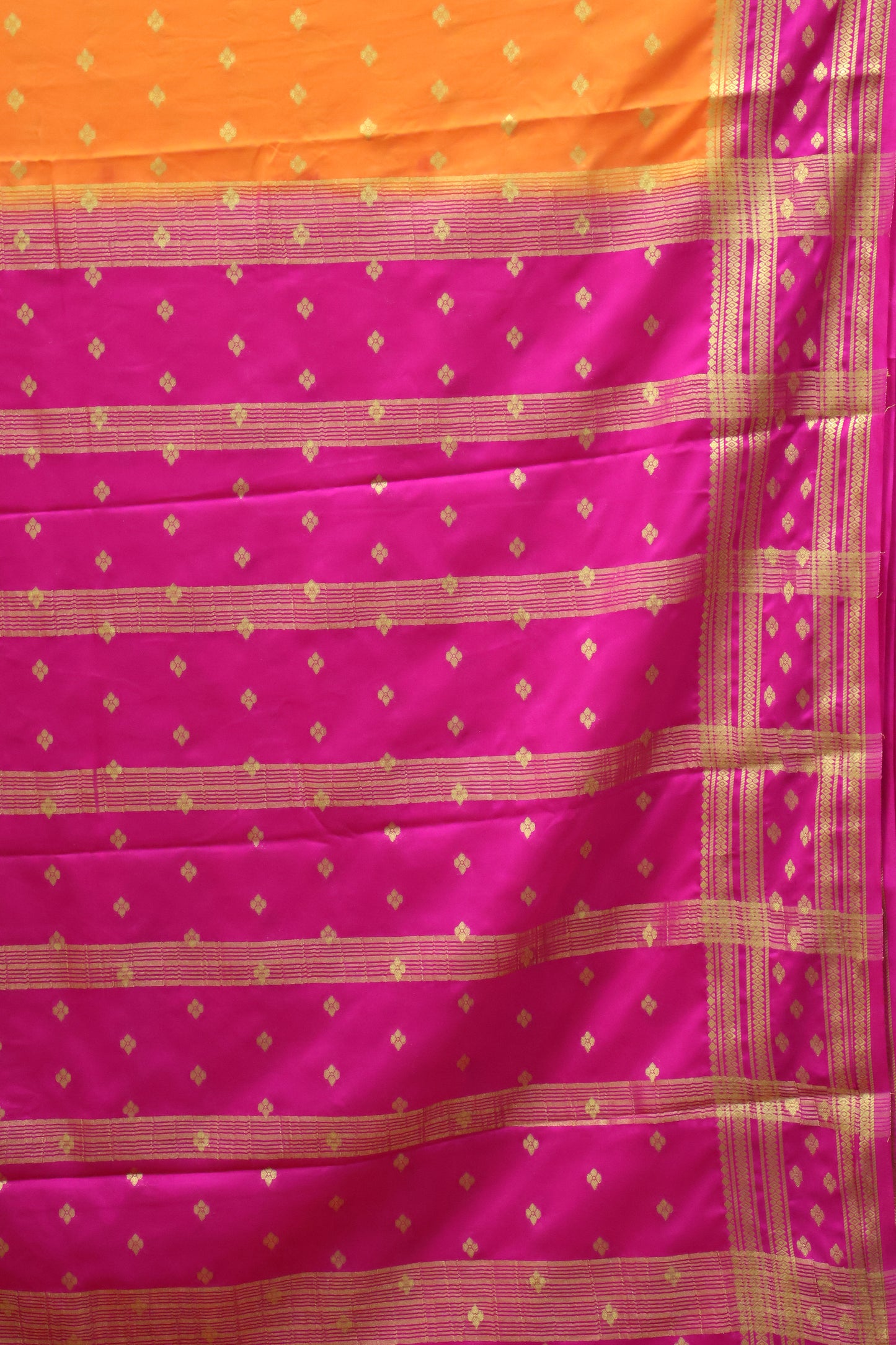 Semi Mysore Silk Saree-Orange-Pink Floral Buta