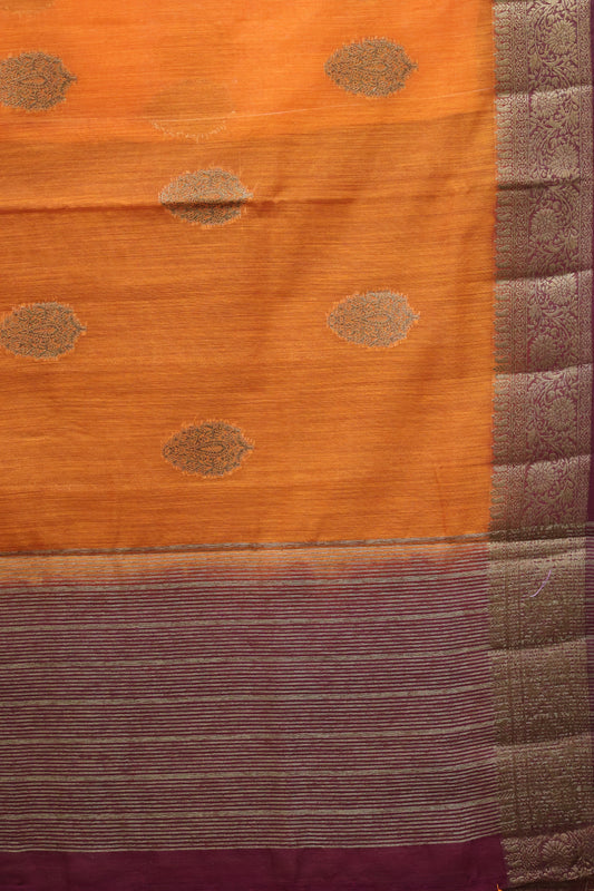 Bamboo Silk Saree-Bright Orange Buta