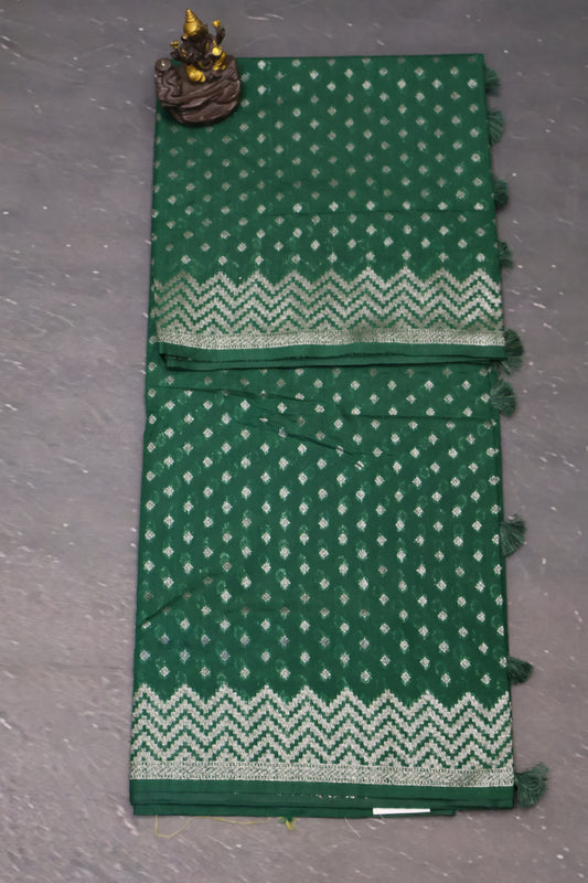 Semi Tussar Saree -Bottle Green