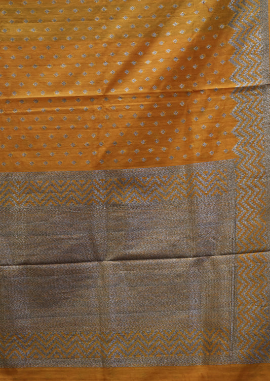 Semi Tussar Saree -Mustard