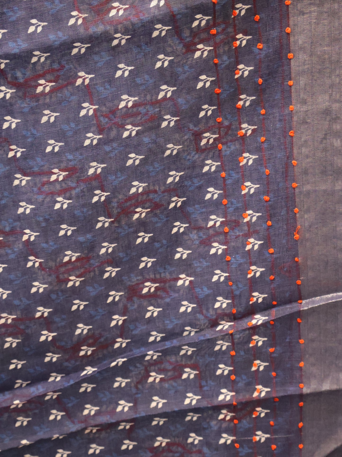 Indigo Linen - Blue Leafy French Knot