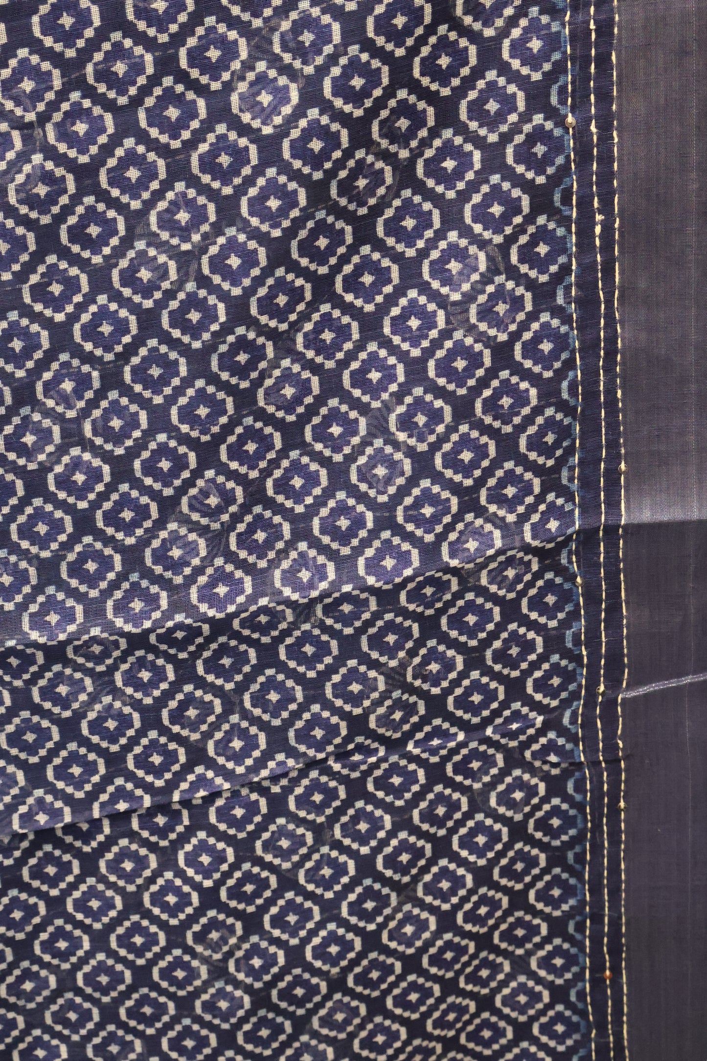 Indigo Linen - Blue Floral Kantha Work