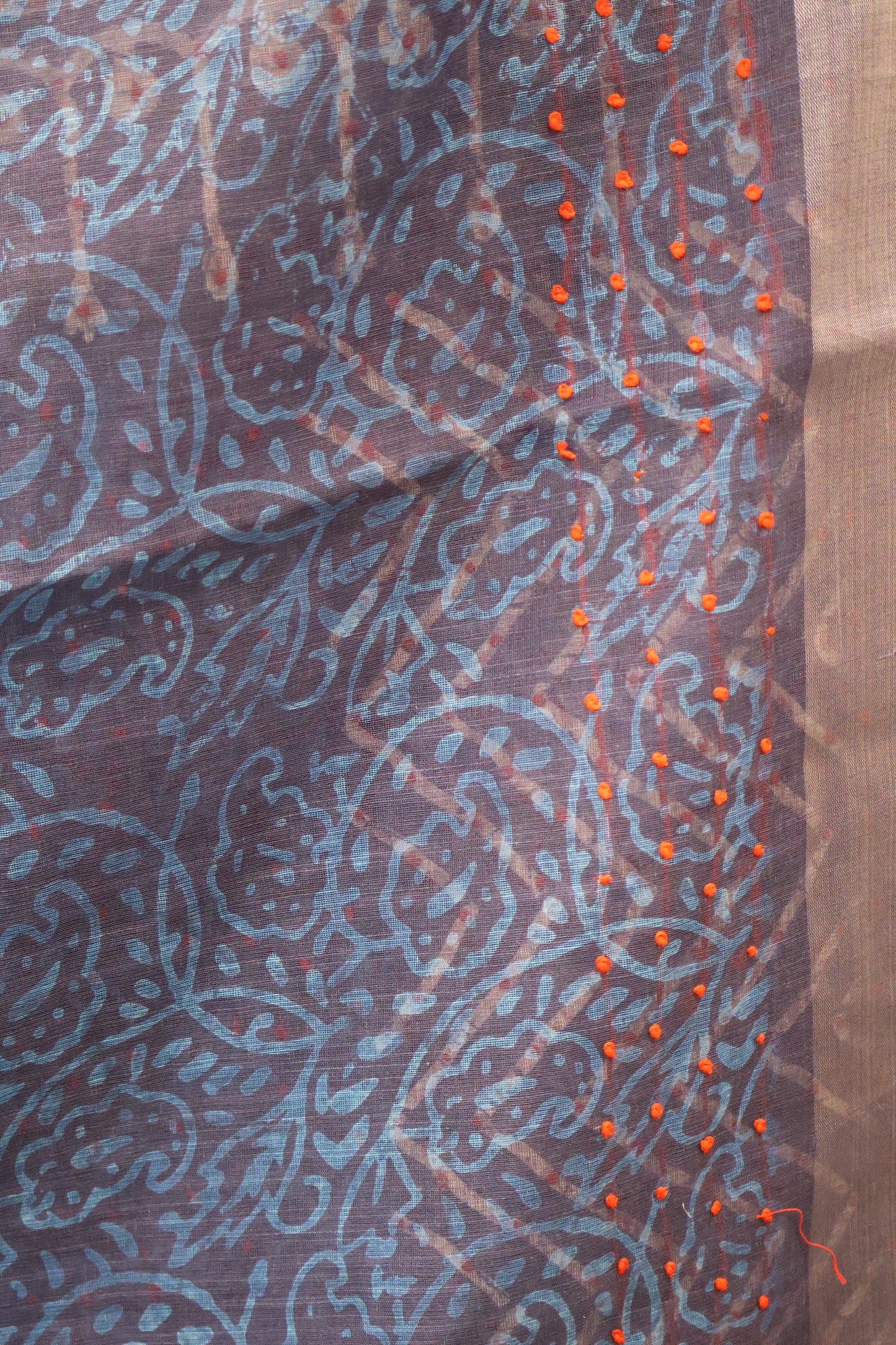 Indigo Linen - Blue Knot Red Kantha Work