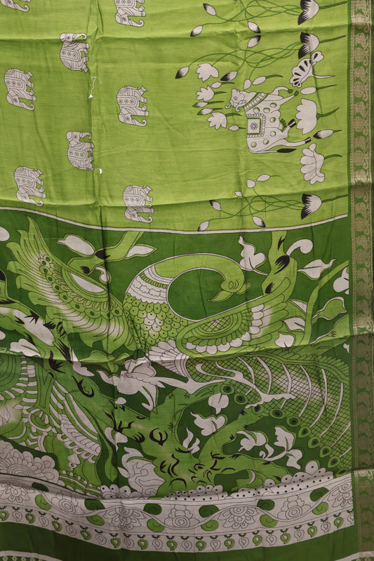 Malai Cotton Saree-Olive Green Pichwai Print
