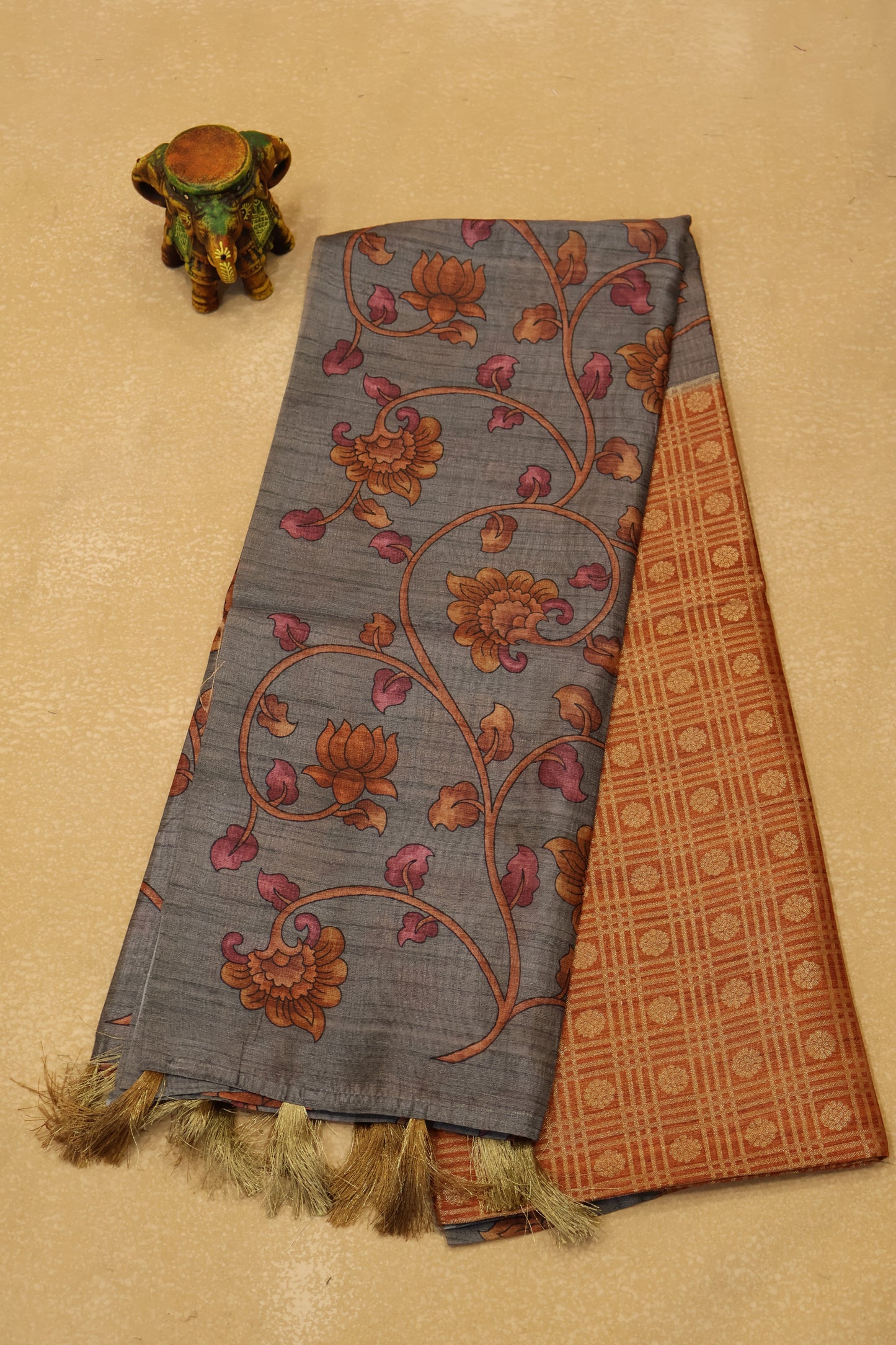 Tussar Saree Zari work- Orange