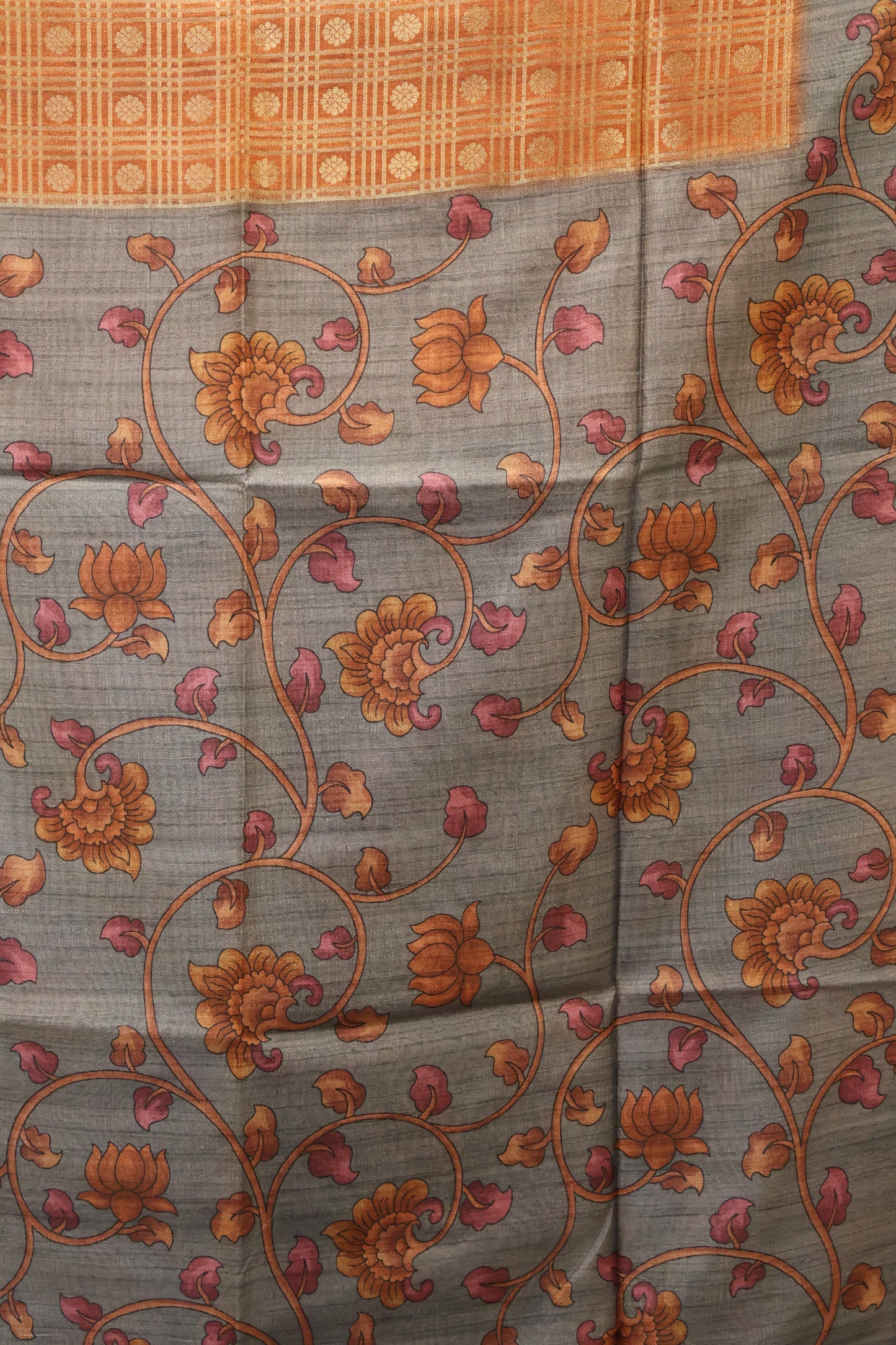 Tussar Saree Zari work- Orange