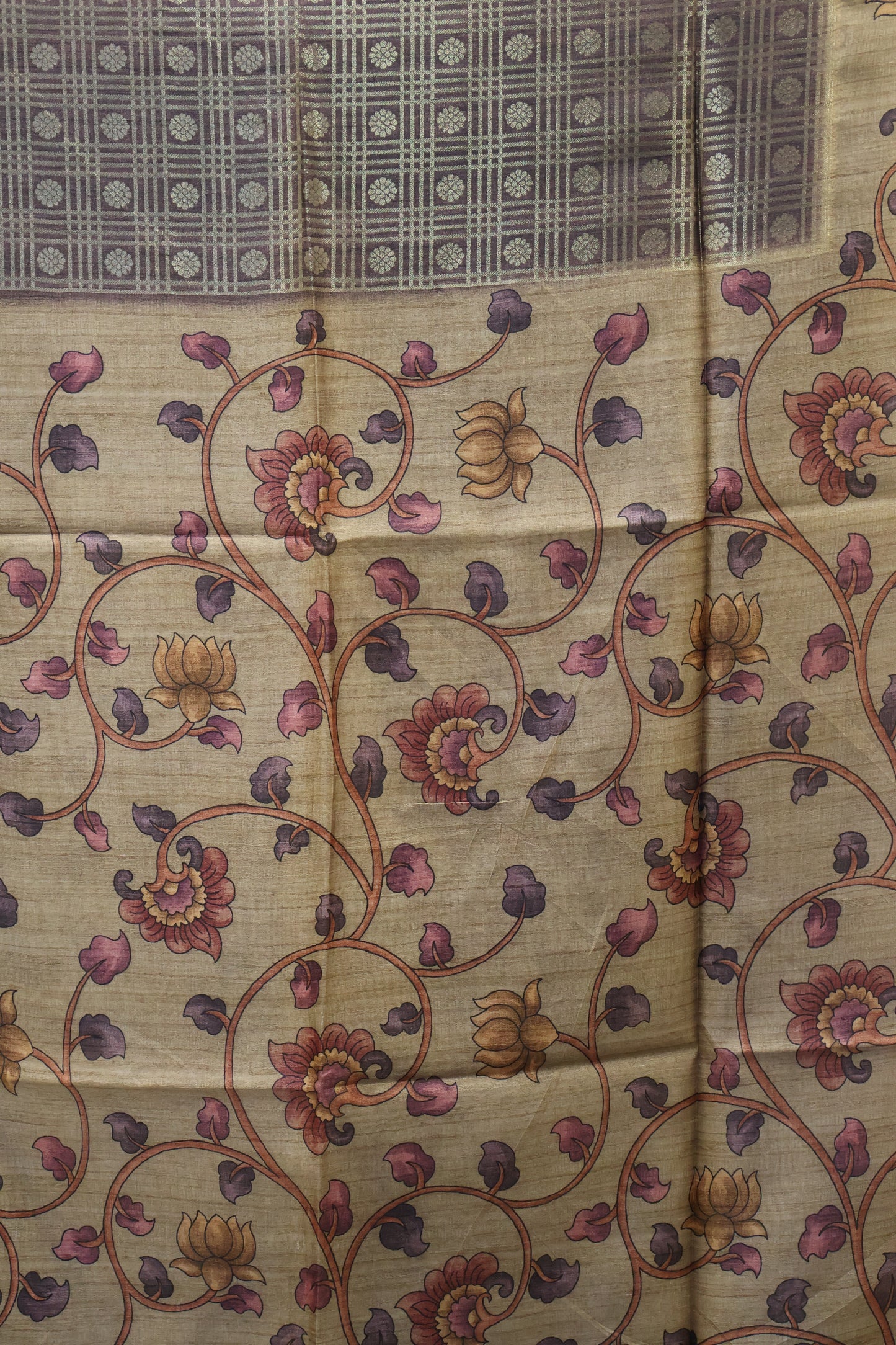 Tussar Saree Zari work- Wine