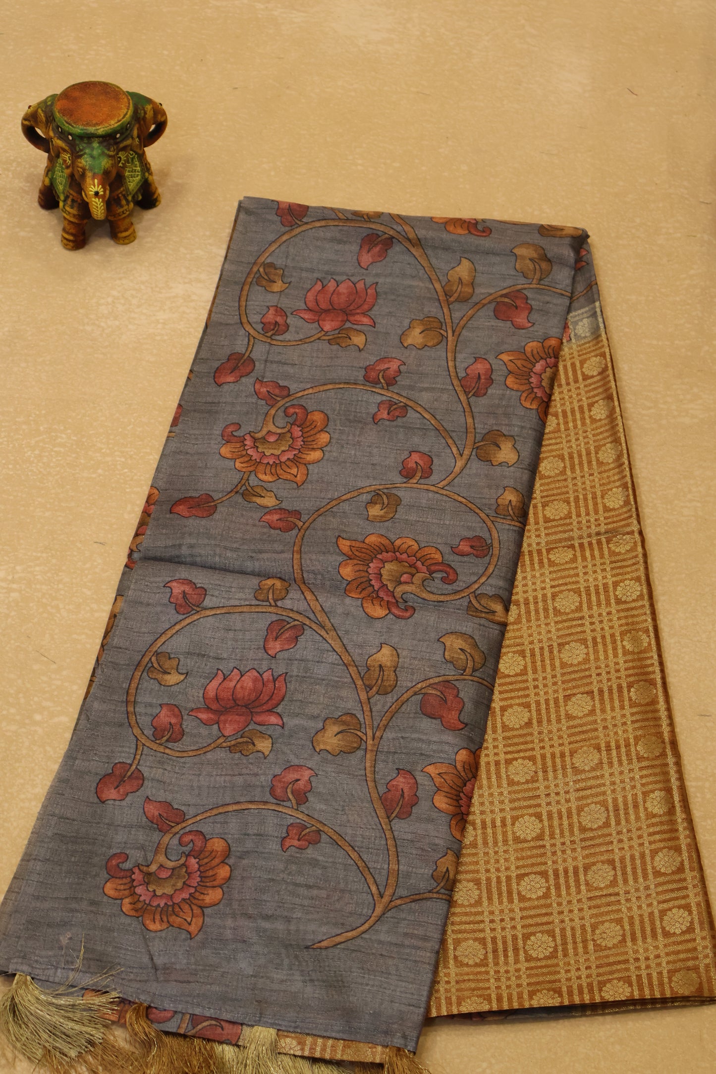 Tussar Saree Zari work- Mustard