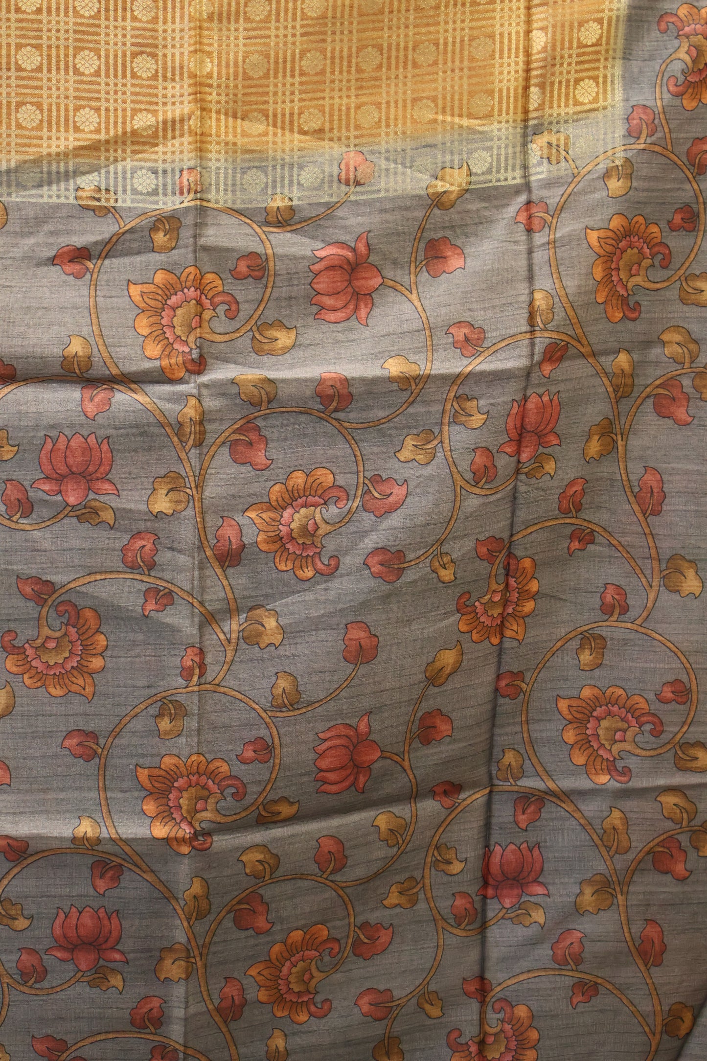 Tussar Saree Zari work- Mustard