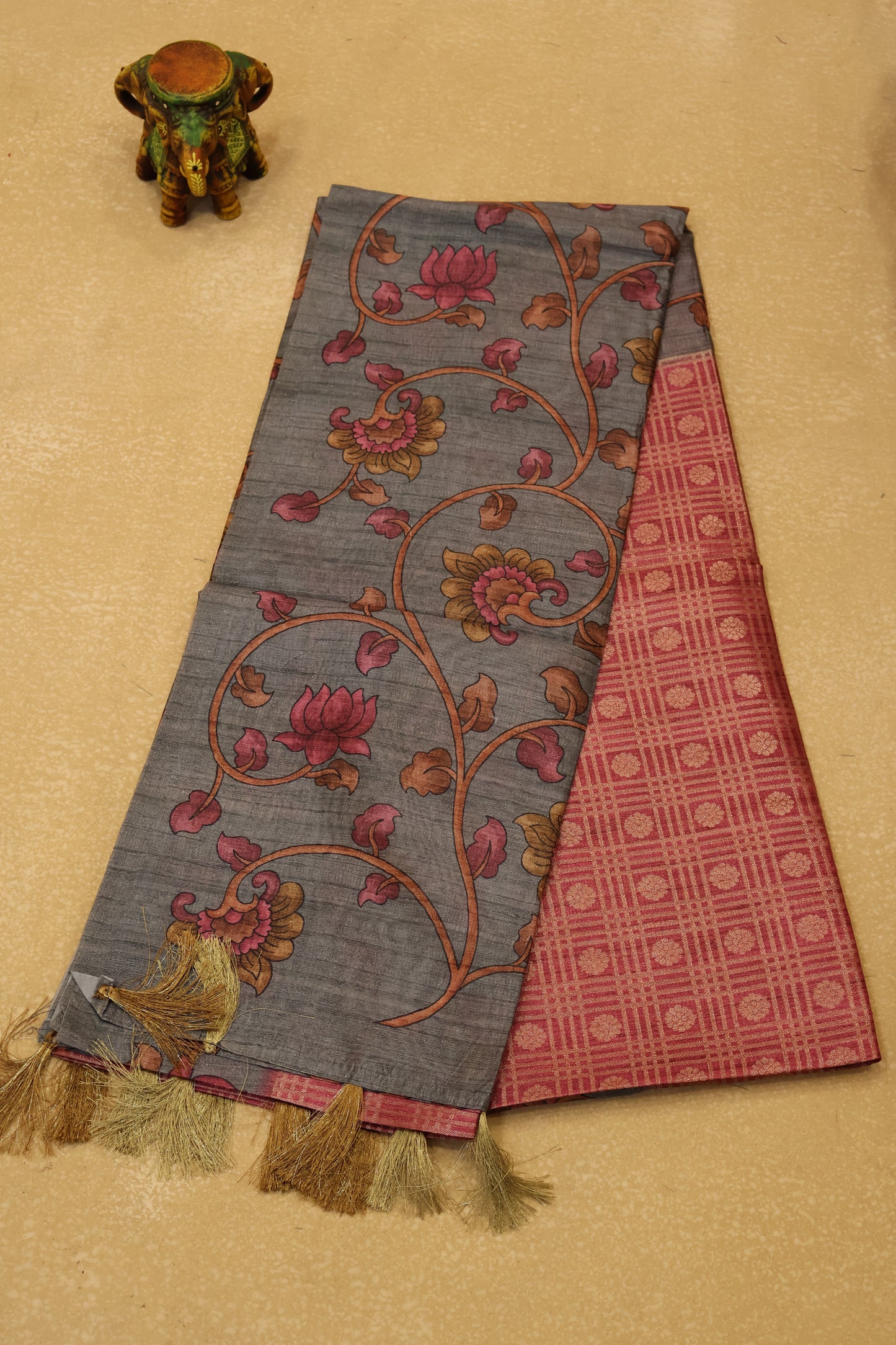 Tussar Saree Zari work- Pink