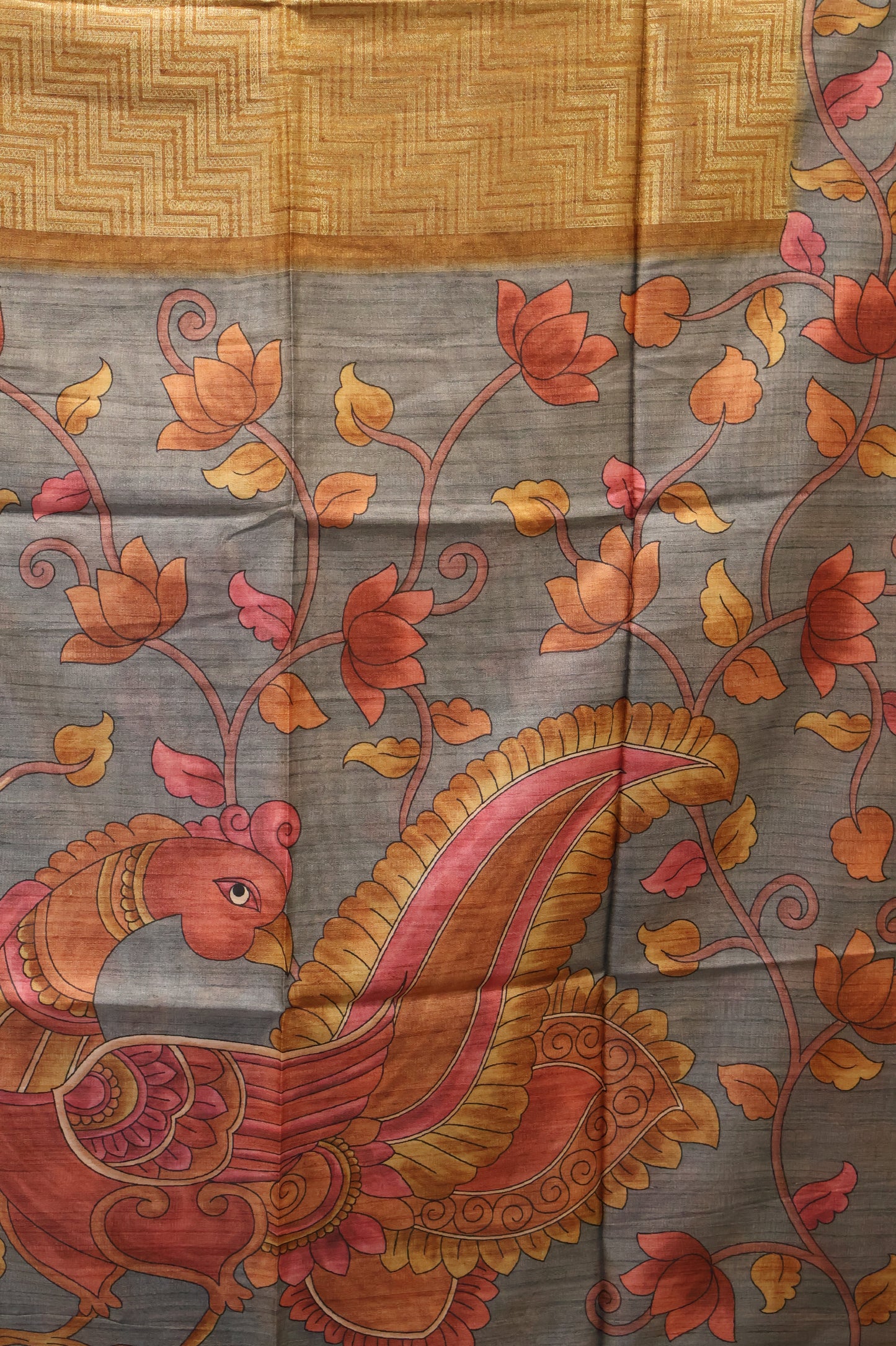 Tussar Saree Zari Zigzag Pattern - Mustard
