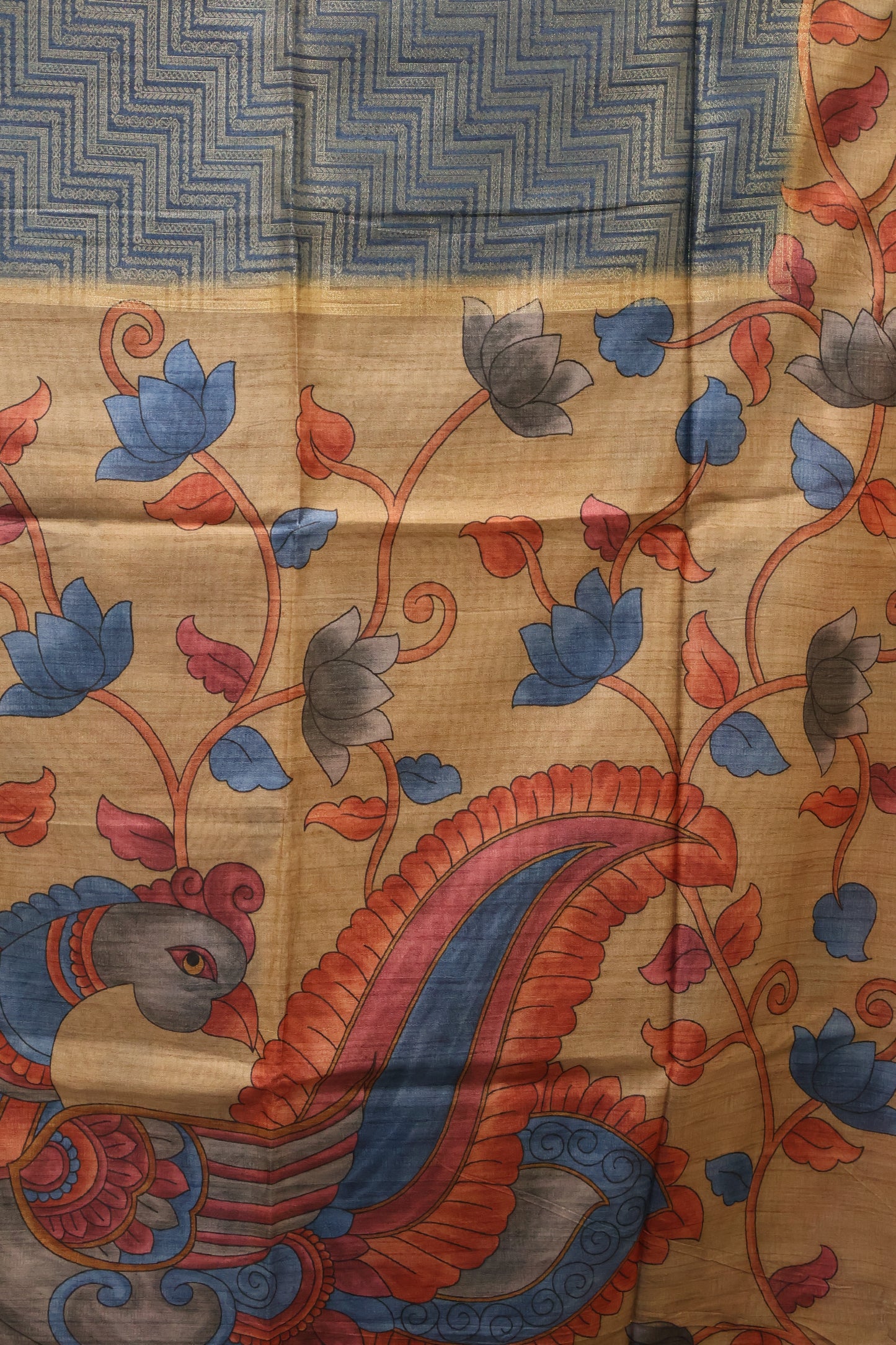 Tussar Saree Zari Zigzag Pattern -Blue