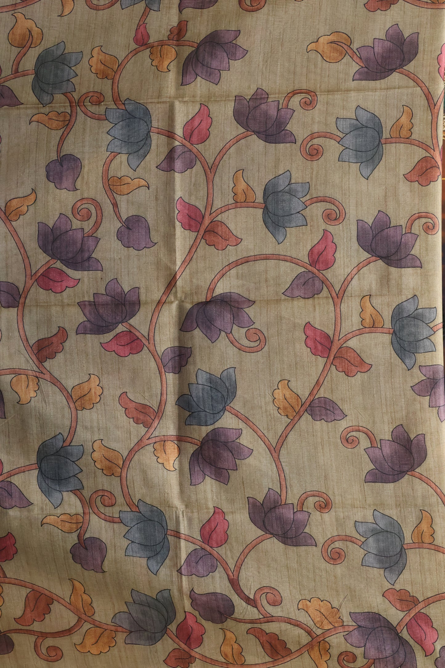 Tussar Saree Zari Zigzag Pattern -Wine