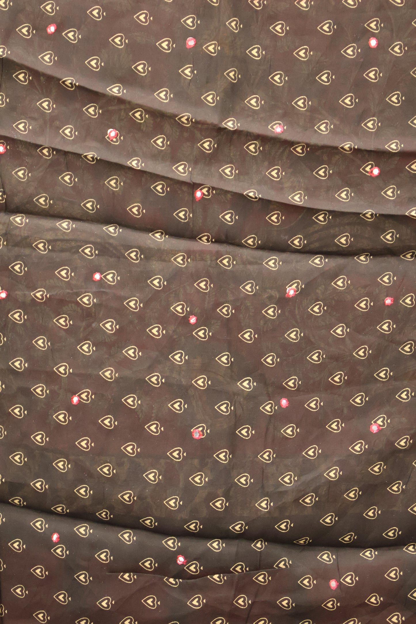 Malai Cotton Saree-Red Leaf Mirror Work