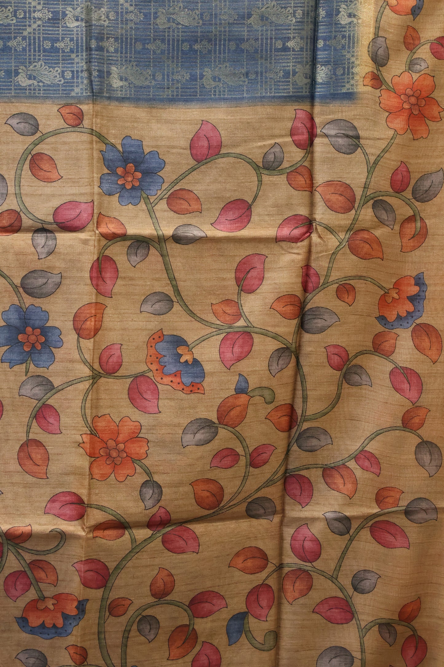 Tussar Saree Zari Peacock Pattern -Blue