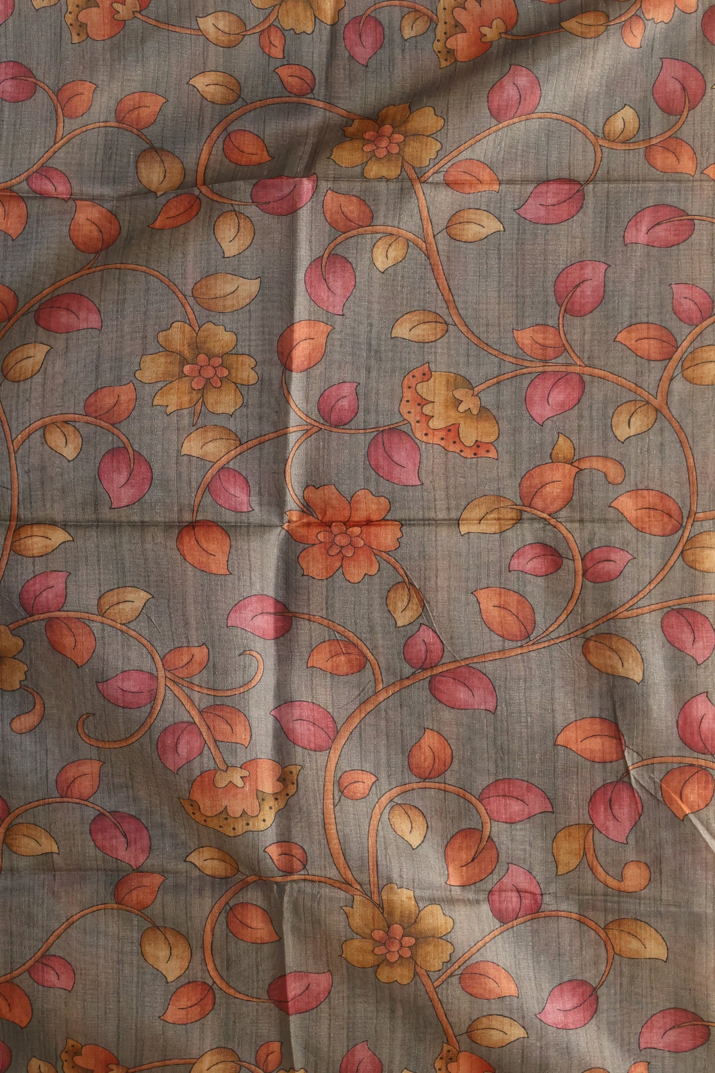 Tussar Saree Zari Peacock Pattern -Orange