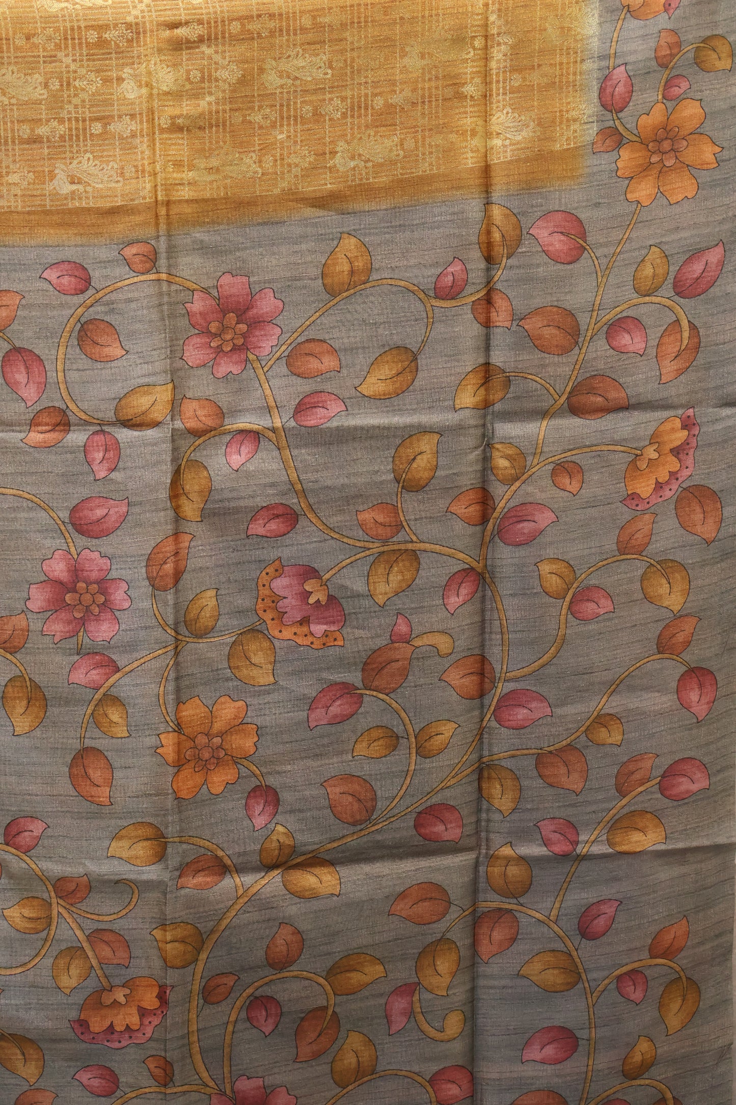 Tussar Saree Zari Peacock Pattern -Mustard