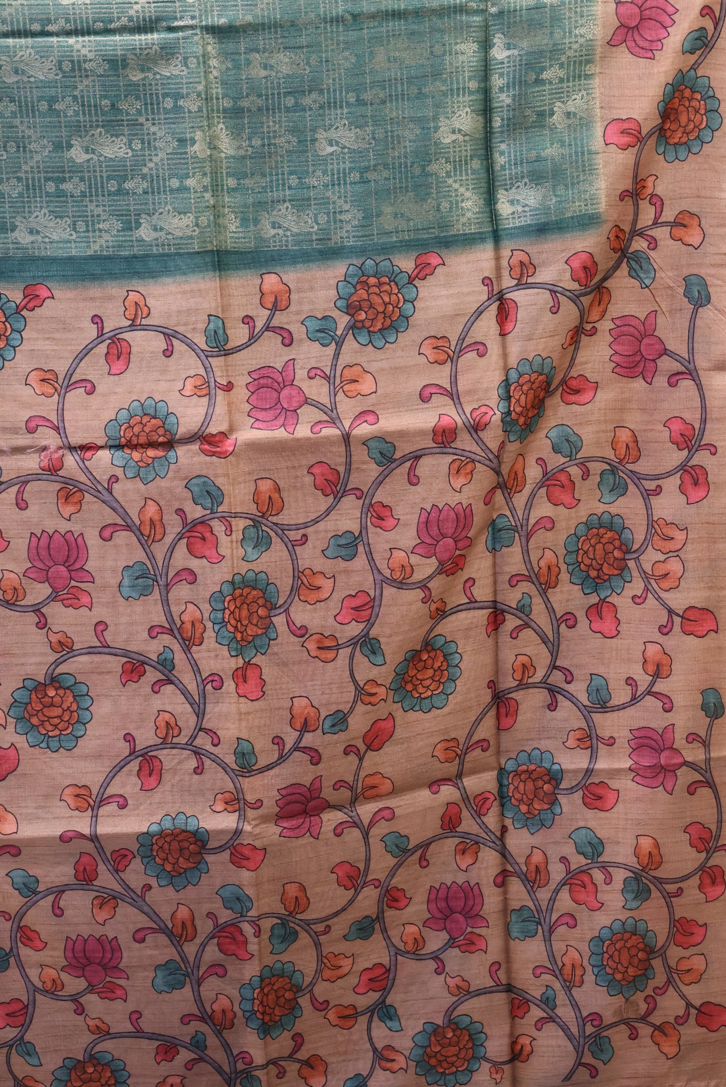 Tussar Saree Zari Peacock Pattern -Green