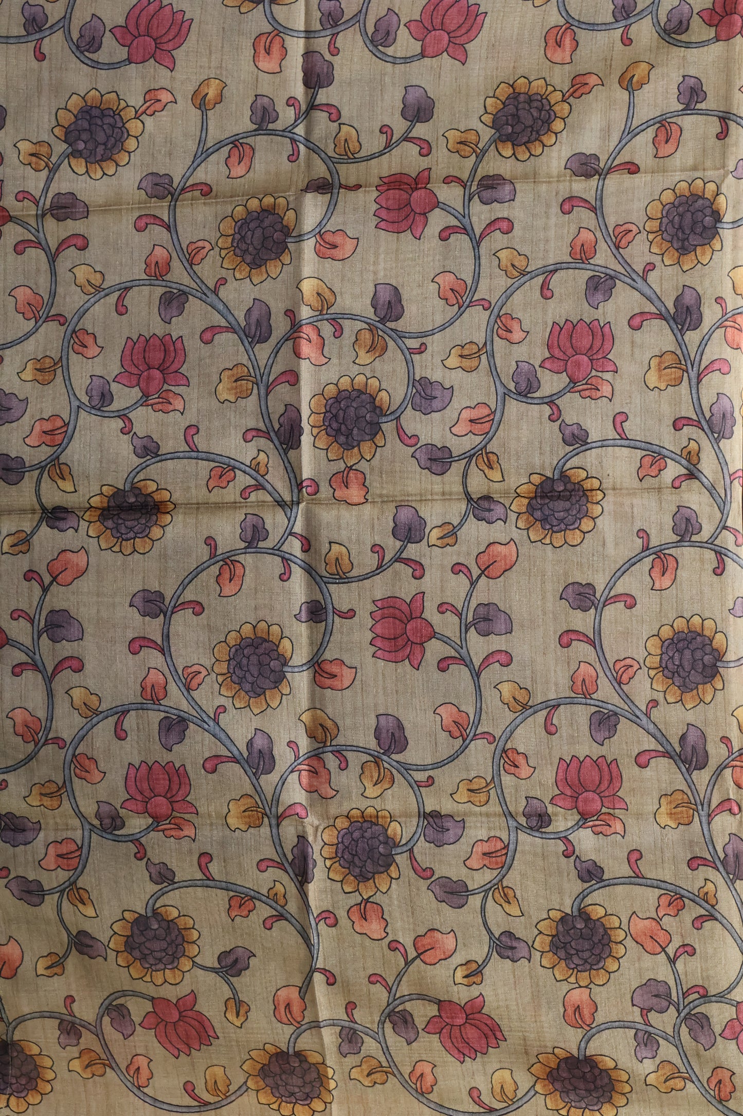 Tussar Saree Zari Peacock Pattern -Wine
