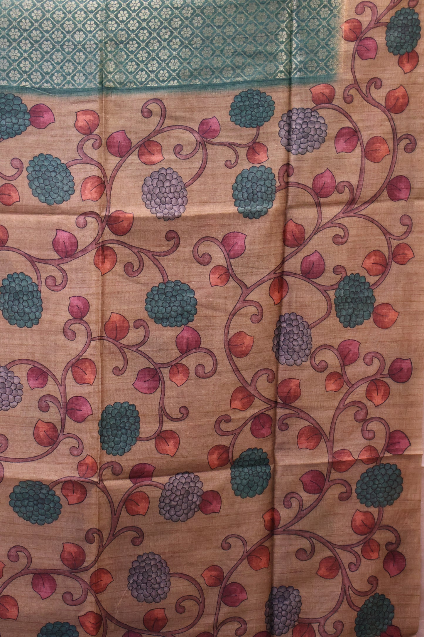 Tussar Saree Zari Floral Pattern - Green