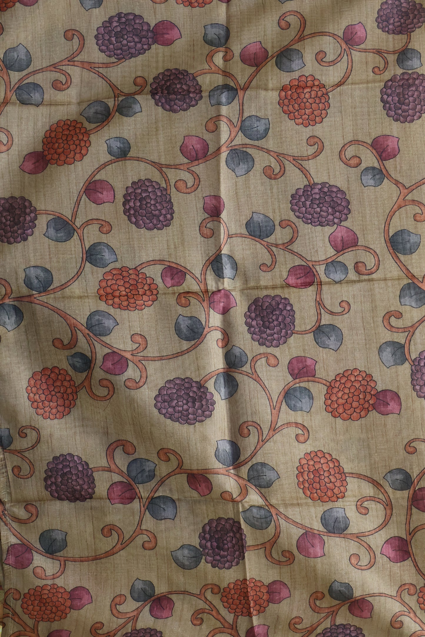 Tussar Saree Zari Floral Pattern - Wine