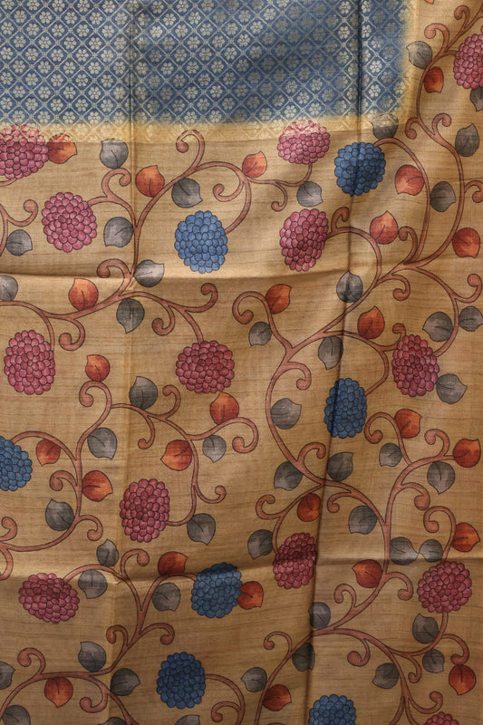 Tussar Saree Zari Floral Pattern - Blue