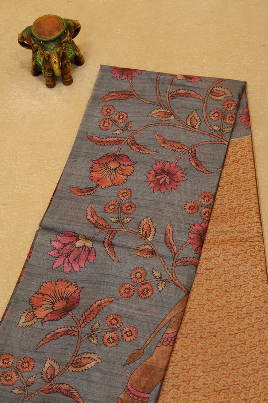 Tussar Saree Zari Manga Pattern - Orange