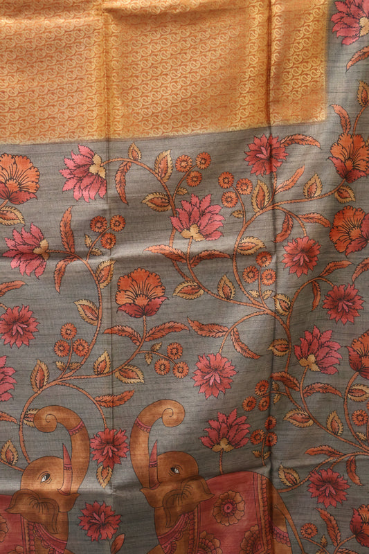 Tussar Saree Zari Manga Pattern - Orange